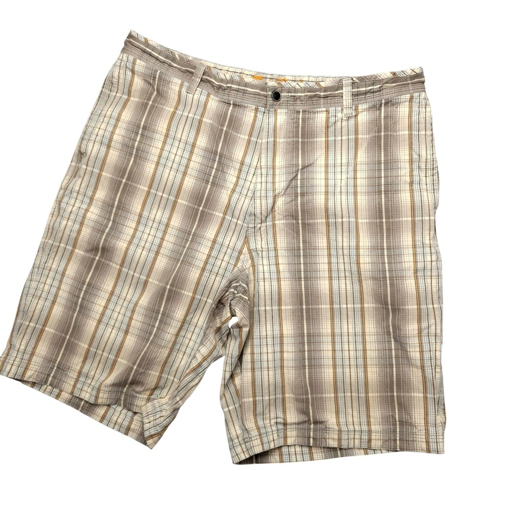 Tommy Bahama Shorts Mens 38 Beige Plaid Silk Cotton Chino Flat‎ Front Casual